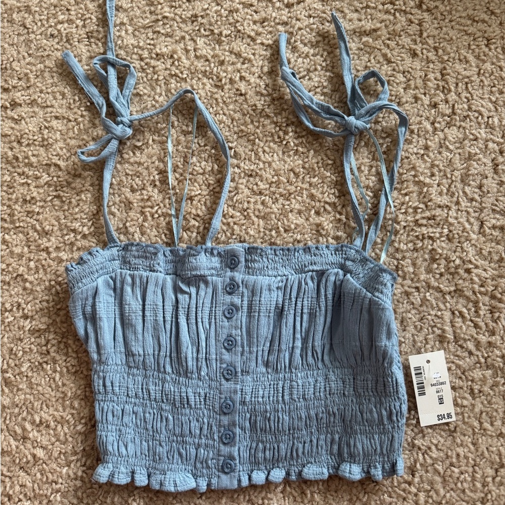 Aeropostale Blue Smocked Sleeveless Tank Top